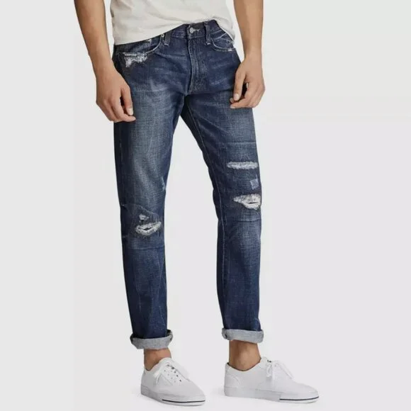 Polo Ralph Lauren Indigo Blue Denim The Classic Fit Distressed Jeans
